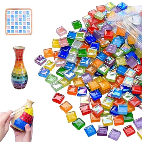 Piedras de mosaico para manualidades, piedras de mosaico de cristal cuadradas, 1 x 1 cm, 1 kg