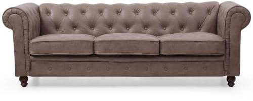 Menzzo Canapé Chesterfield 3 Places Vintage en Tissu Capitonné – Design Classique Anglais – Sofa Confortable pour Salon et Séjour – L203 x P84 x H67 cm