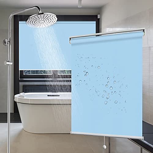 LETAU Kitchen Bathroom Waterproof Window Shades, Cordless 100% Blackout Waterproof Oilproof and Mildew Resistent, Provide Privacy and Easy Care Blue Window Blinds