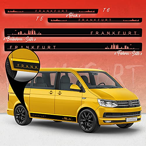 AutoDress® - Set di strisce laterali per VW T4, T5 e T6 Bus nel colore a scelta, motivo: skyline di Francoforte Original (122 Pale Grey, distanza corta)
