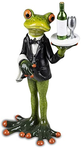 formano wunderschöne Dekofigur Frosch als Kellner mit Tablett H. 15,5cm hellgrün Froschhausen