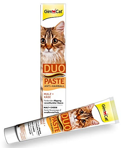 GimCat Duo Paste Anti-Hairball Malz und Käse - Katzensnack fördert den Abgang verschluckter Haare - 1 Tube (1 x 50 g)