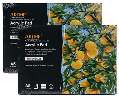 ARTME A5 Acrylblock (2 Stück) x 12 Blatt / 400 g/m² extra schwer/kaltgepresst/säurefrei – Premium-Qualität Zeichenblock Skizzenbuch Acryl und Gouache-Malerei