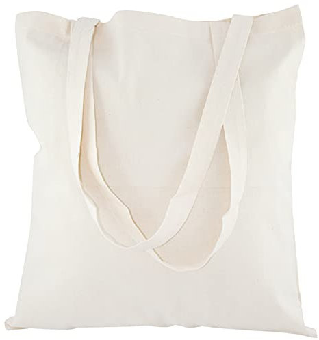 AllBags Baumwolltasche 380 x 420 mm mit langen Griffen 70 cm, Einkaufstasche, Alltagstasche, arbeitstasche damen, strapazierfähige stofftasche kindergarten, jutebeutel (25 er-Pack, Ecru)