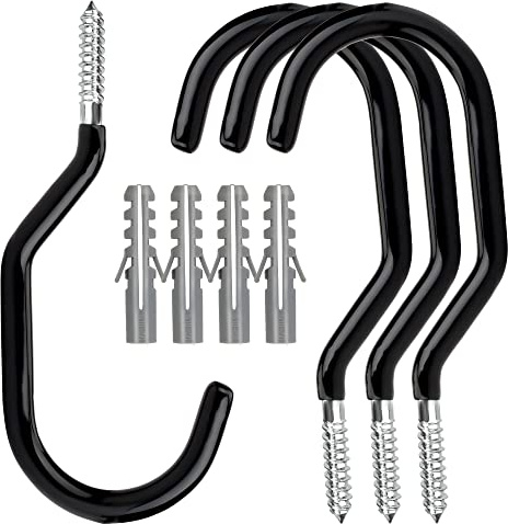 Febwind 4 Pack Heavy Duty Bike Hooks - Screw in Bike Hangers for Garage Ceiling and Wall - Bicycle Storage and Hanging Wall Mount Hanger Black