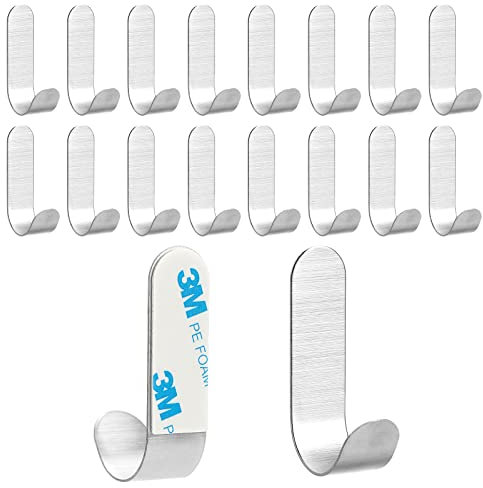 TRUEIN Gancio Autoadesivo in Acciaio Inox, 16Pezzi Ganci a Parete Senza Forare, Gancio Adesivo Inossidabile, Impermeabile Gancetti Autoadesivi Bagno per Cucina Porta Appendere Asciugamani Accappatoio