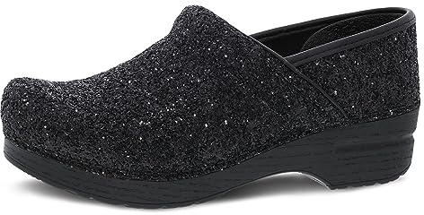 Dansko Sabots professionnels à paillettes pour femme - Semelle à bascule et soutien de la voûte plantaire pour plus de confort - Dessus à paillettes brillantes et élégantes, noir, 9.5-10