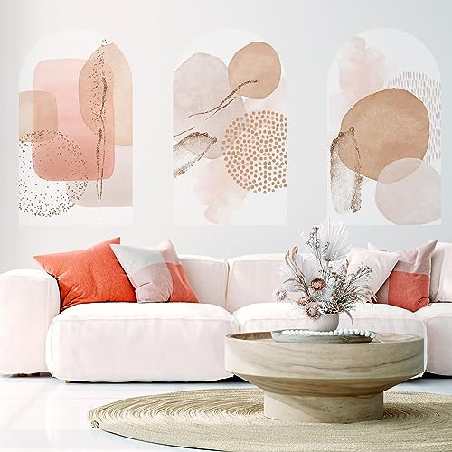 Ambiance Sticker Förlimmad fibertapet jätte fresker - abstrakta bågar AQUARELLES beige - dekorativt lim - 200 x 120 cm