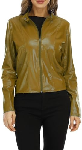BrOleo Traje Blazer para Mujer Chaqueta De Cuero Sintético Chaqueta con Cremallera Frontal Top Camisas Motociclistas Blazer Holgado con Mangas Largas Chaqueta Recortada Informal Blazers AB