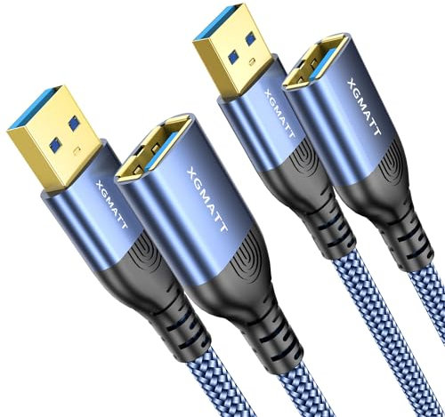 USB Verlängerung 3.0 5Gbps,0.3M-2 Stück USB Verlängerungskabel A auf A USB Extension Cable mit Nylonkabel und Aluminiumgehäuse für USB-Stick Maus Kopfhörer USB Hub Drucker Webcam PS4/5 usw.Blau