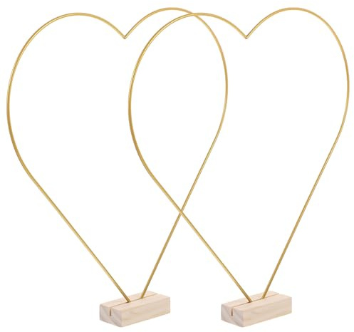 STOBAZA Cerchi Floreali in Metallo Da 11.81 Pollici Con Base in Legno Naturale Supporti Multifunzionali a Forma Di Cuore Per Centrotavola Ghirlande Acchiappasogni E Decorazioni Per Casa Ed Eventi