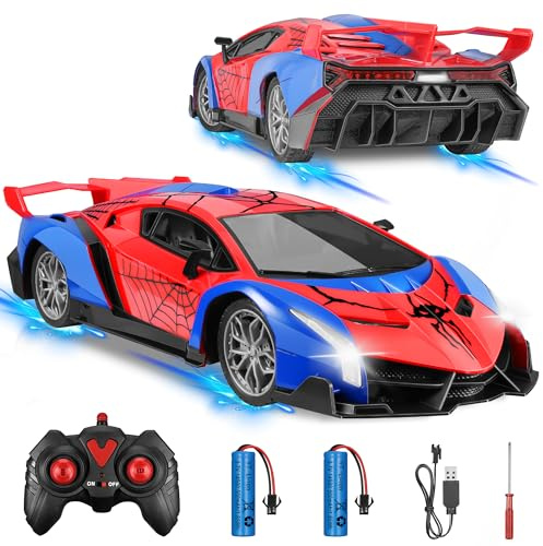 Kssvzz Auto Telecomandata, Spider Auto Radiocomandata da Corsa Veloce con Luci, Macchinine Giocattolo per Bambini 3 4 5 6 7 8 9 Anni Regalo Giochi Esterno Gioco