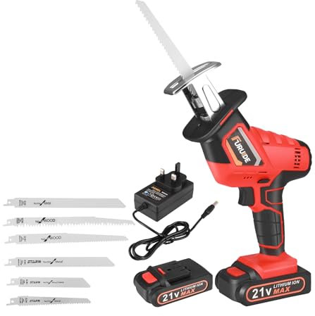 21V Reciprocating Saw Brushless, 0-3000 RPM Cordless Electric Sabre Saw with 6PCS Saw Blade, 2000mAh Battery & Fast Charger, Tool-Free Blade Change, Batteries,for Metal & Plastic & Wood Cutting