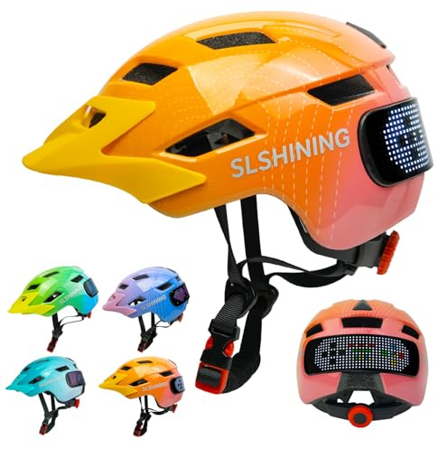 Kids Bike Helmet for Boys Girls: Helmets for Children and Adolescents 5-14 Years Old，64-Pattern LED Light Adjustable Kid Helmet Multi-Sport Protection