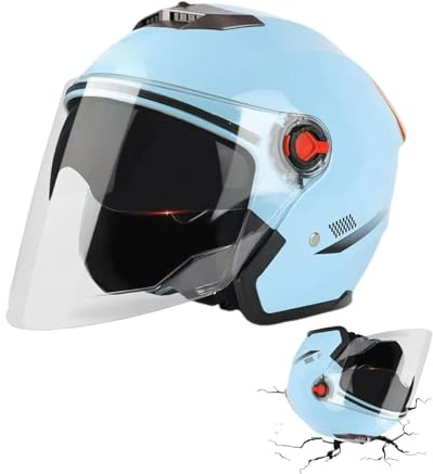 Motorcykelhjälmar, motorcykelhjälmar för män, lätta cykelhjälmar, 3/4 öppna motorcykelhjälmar med dubbel för män, kvinnohjälmar blandade för skotrar och motorcyklar, blå