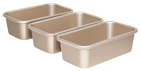 OGIBRIDI Moule à Pain Grillé Antiadhésif Moule Rectangulaire Plaque à Pain de Sandwich Plateau de Cuisson pour Four Acier au Carbone Or Champagne 23.1x12.9x7.1cm Lot de 3 Pièces