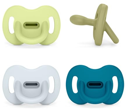 Suavinex, Confezione da 4 Ciucci in Silicone, per Neonati 6/18 Mesi, con tettina Simmetrica SX Pro, Morbidissima e Flessibile, Ideale per Dormire, Rispetta lo Sviluppo Orale, Blu, Verde