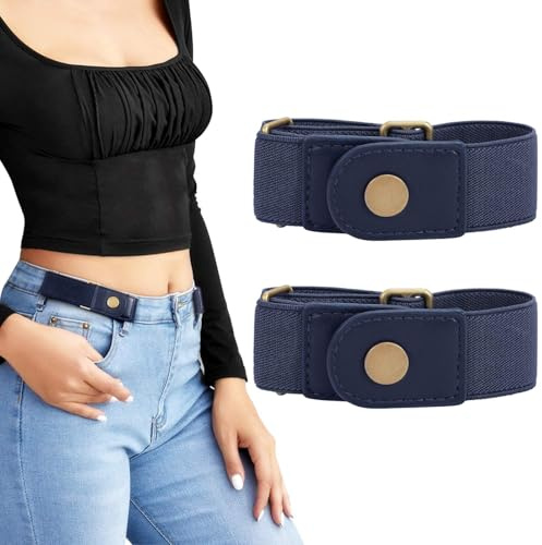 LEACOOLKEY Cintura Elasticizzata Senza Fibbia per Donna/Uomo 2 Pezzi Cintura per Jeans