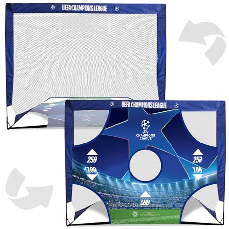 Officially Licensed UEFA Champions League Goal - 4ft x 3ft with Target Sheet, UCL, Merchandise, Portable Net with Carry Bag, All-Weather Design, Durable Football Training Equipment, Foldable Mini Goal