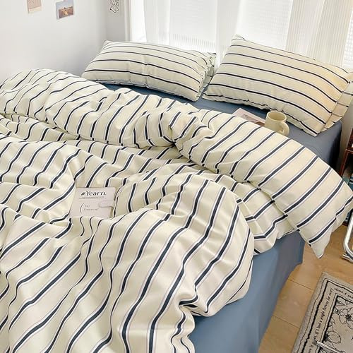 Tabeskly Set Copripiumino Matrimoniale Reversibile a Righe per Bambini Ragazzi Ragazze con Cerniera Blu Verde 200×200cm