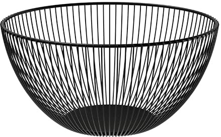 Agyo Porta Frutta in Metallo Tondo Nero – Cesto Moderno 25x13,5 cm – Design Minimal per Tavolo e Cucina – Struttura a Fili in Acciaio Verniciato
