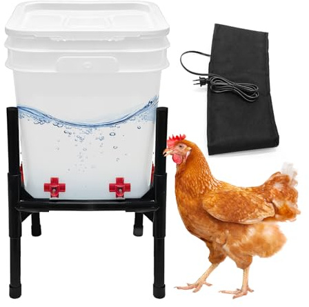 TECKZOON Automatische Hühnertränke 12 L mit Thermohaube, 8 Tränkenäpfen & Auto-Wassernachfüllung, 3 Installationsoptionen, Frostschutz Geflügeltränke für Winter & Stall
