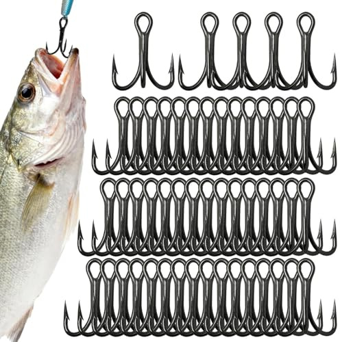 Lpoppcx Lot de 50 hameçons triples robustes en acier inoxydable pour la pêche à la truite et à la perche en eau douce et en eau salée sur la rivière Alligator pour la randonnée