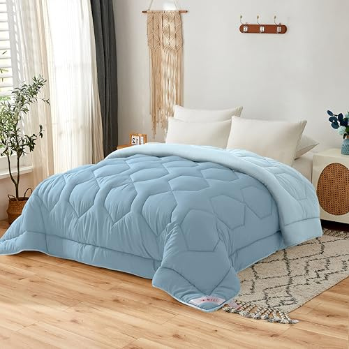NOVOTEXTIL Edredón Cama 150 (250x260), Relleno Nórdico de Fibra 350 g/m² - Edredón Nórdico Bicolor Invierno Suave, Ligero, Reversible y Transpirable (Cielo/Azul)