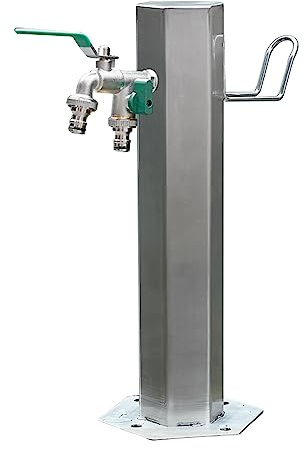 Colonne de fontaine de jardin en acier inoxydable avec crochet flexible, robinet d'eau extérieur monté au sol pour cour, terrasse et décoration de paysage