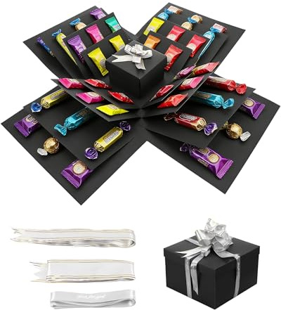 Fokroin Explosion Box, 1 artículo, Negro, Caja Regalo Explosión Creativa de 5 Capas, Caja Sorpresa de Dulces Reutilizable para Navidad, Cumpleaños, Aniversario, Boda, San Valentín