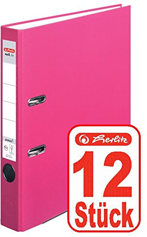 Herlitz Ordner maX.file protect A4 5cm, PP-Folienbezug beschichtet, mit Wechselfenster (pink | 12er)