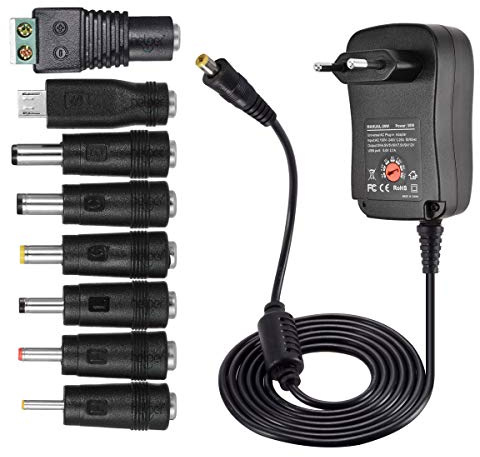 Universell strömadapter 30 W 2000 mA, 8 valbara adapterspetsar och mikro-USB, 3 V till 12 V hushållselektronik och LED-remsa