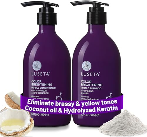 Luseta Purple Shampoo and Conditioner Set for Blonde, Gray - Color Treated Hair - Sulfate Free Paraben Free - Infused with Cocos Nucifera Oil for Curly and Damaged Hair - 2x16.9oz
