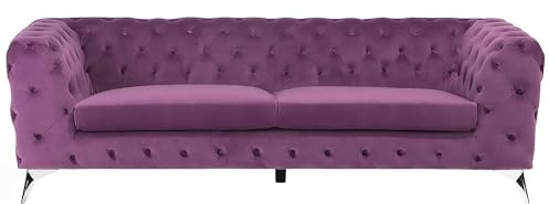 Beliani Sofá de 3 plazas de Terciopelo Violeta Estilo Chesterfield con Respaldo bajo Sotra