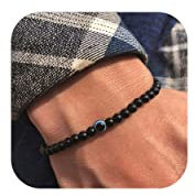 Lameybrt Natürlicher Achat Böses Auge Armband für Herren, Schutzarmband (A03 black agate, Mittel)