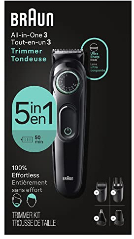 Braun All-In-One Style Kit Series 3 3450, 5-in-1 Trimmer for Men with Beard Trimmer, Ear & Nose Trimmer, Hair Clippers & More, Ultra-Sharp Blade, 40 Length Settings and Washable