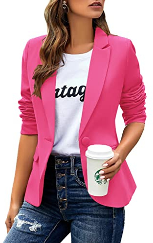 Womens Casual Blazers Long Sleeve Lapel Button Slim Work Office Blazer Jacket(Rose Pink,Medium)