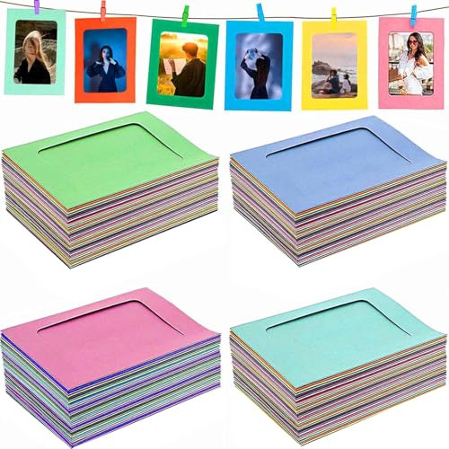 40PACK DIY Kraft Paper Cardboard Photo Frame with Wooden Clips and String Set,White/Black, 10x15 Kraft - Fits 4x6 Pictures (Colorful 40pcs)