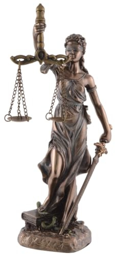 Giustizia, Dea romana della giustizia, bronzata, realizzata in pietra artificiale, collezione Veronese