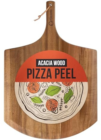 Chef Pomodoro Pala de pizza de madera de acacia de 16 pulgadas con mango