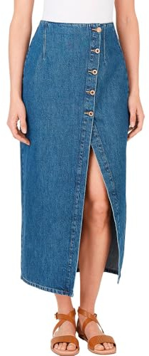 Pepe Jeans Falda Midi para Mujer con Abertura, Azul (Mezclilla), M