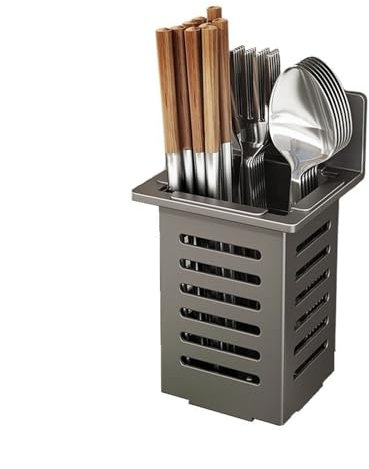 Porte-ustensiles Porte-ustensiles en acier inoxydable, support de séchage d'ustensiles mural, pot à ustensiles de cuisine carré amovible, support de rangement robuste for couverts Pot Ustensile