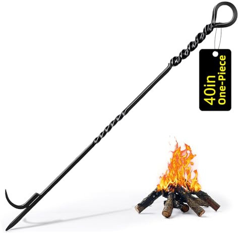 Feuerstelle Schürhaken für den Außenbereich – 101,6 cm, handgefertigt, einteiliger Schürhaken für draußen, Camping, Lagerfeuer, Innenbereich, lange robuste Feuerstab-Werkzeuge