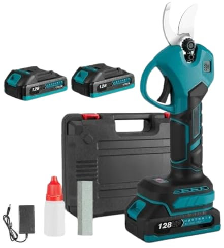 Forbici Potatura a Batteria, Cesoie Elettriche Professionali - Forbice Con 2 Batterie 48V 5.0Ah, LCD, Taglio 3-3.5cm, Ideali per Giardino, Frutteti, Ulivi e Vigneti