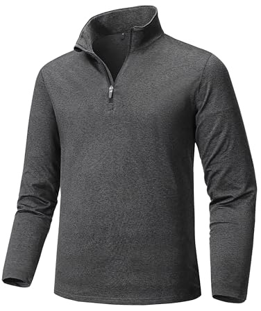 Tansozer Camicia da Corsa Uomo Pullover in Pile Caldo a Maniche Lunghe con Zip Maglietta Sportiva Leggera Shirt Funzionale, Grigio Scuro, L