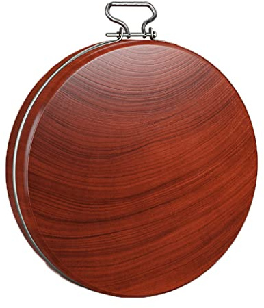 WDSOPK Tabla De Cortar Redonda Y Pesada De Madera De Doble Cara De Primera Calidad para Cocina con Asas De Acero Inoxidable para Verduras. Tabla De Cortar para Trinchar Carne O (36Cm/14.1N)