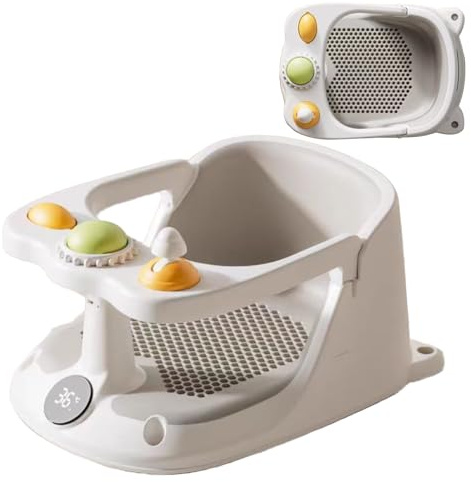 Demaxiyad Seggiolino Vasca da Bagno Per Neonato, Sgabello da Bagno Antiscivolo e Completamente Chiuso 2 in 1 Tablet Attività Regolabile, per Bambino a partire da 6