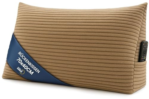 Amazinggirl Almohada Lectura Cuña Triangular Pana Ancho de 70 cm - Cojín Lumbar Sofá Respaldo Cama Cuna Cojines Grandes Apoyo Espalda Desenfundable Lavable Ergonómicar A Marrón