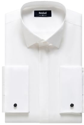 REXIUD Camisa de esmoquin para hombre con cuello de ala y puños franceses – Camisa de manga larga elástica para boda, noche y ocasiones formales