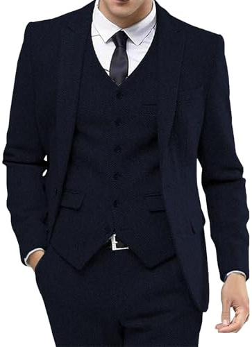 Completo da Uomo Nero con Risvolto, Smoking, Blazer, Gilet e Pantaloni, Abito Formale da Cerimonia, Abito Ballo per Uomo